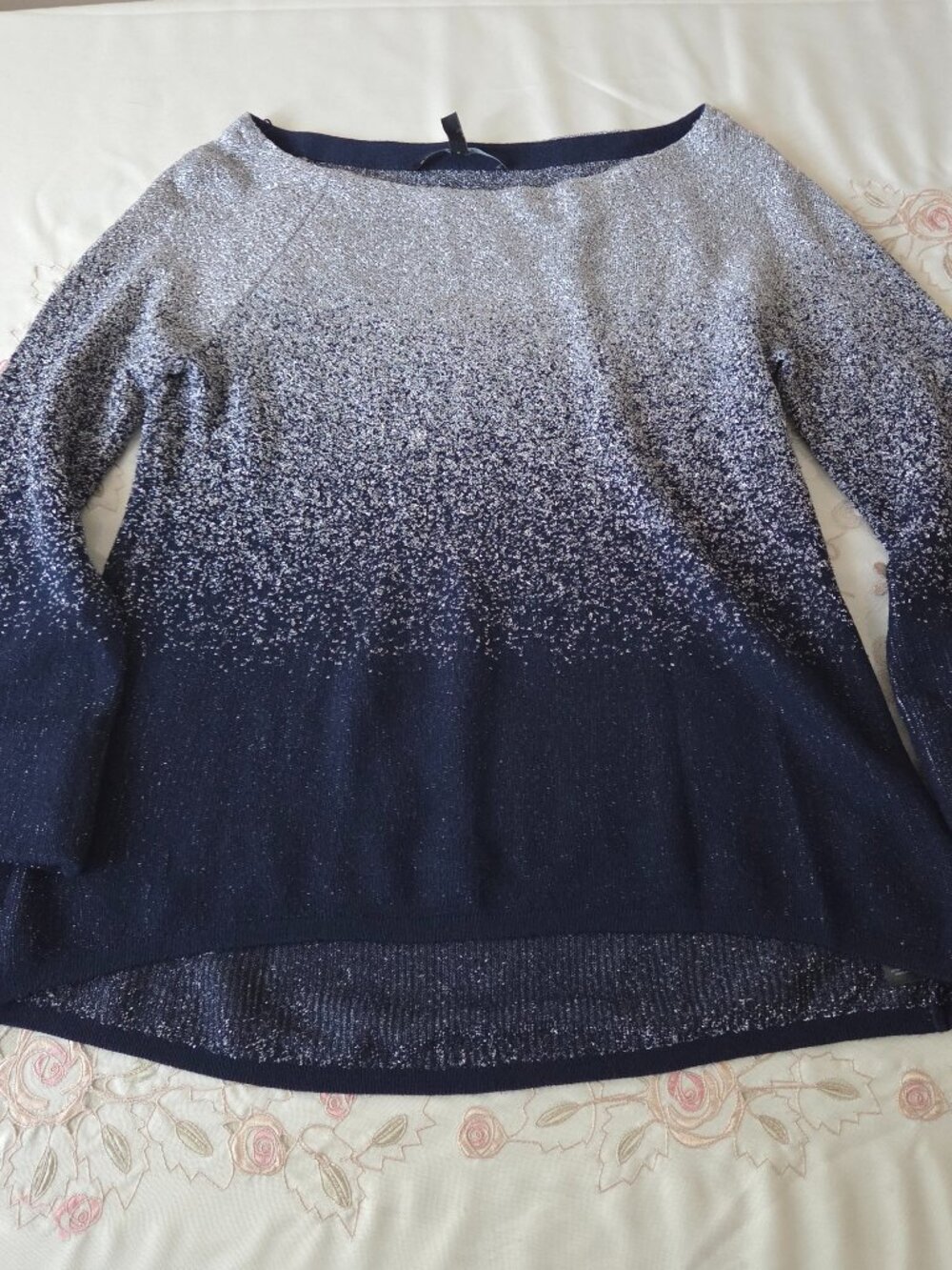 White House Black Market Navy Silver Shimmer Ombre Sweater